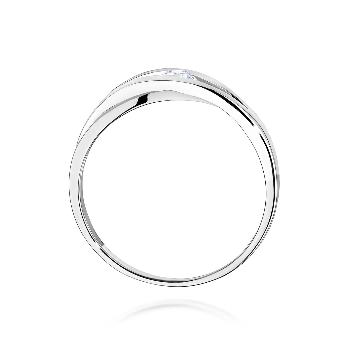 Prolamovaný prsten z bílého 14k zlata s kulatým diamantem 0,10 ct