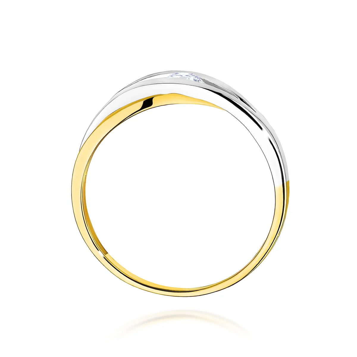 Prolamovaný prsten ze žlutého 14k zlata s kulatým diamantem 0,10 ct