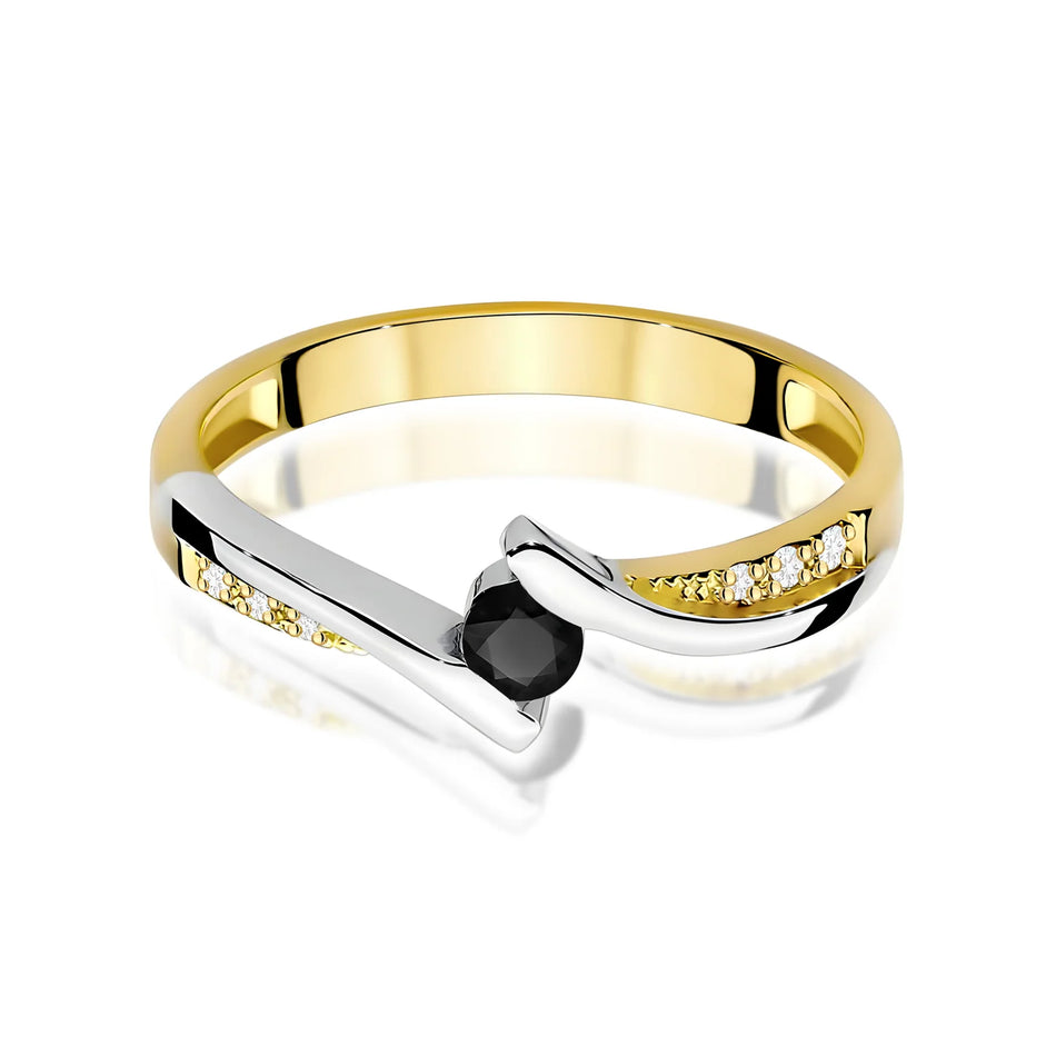 Zlatý prsten s černým diamantem 0,12 ct a diamanty 0,03 ct