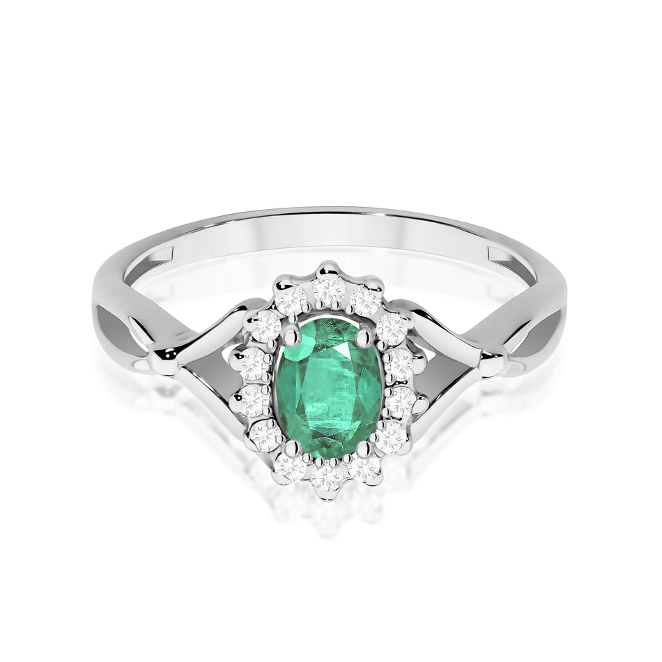 White Gold Ring with 0.40ct Emerald and 0.12ct Diamonds