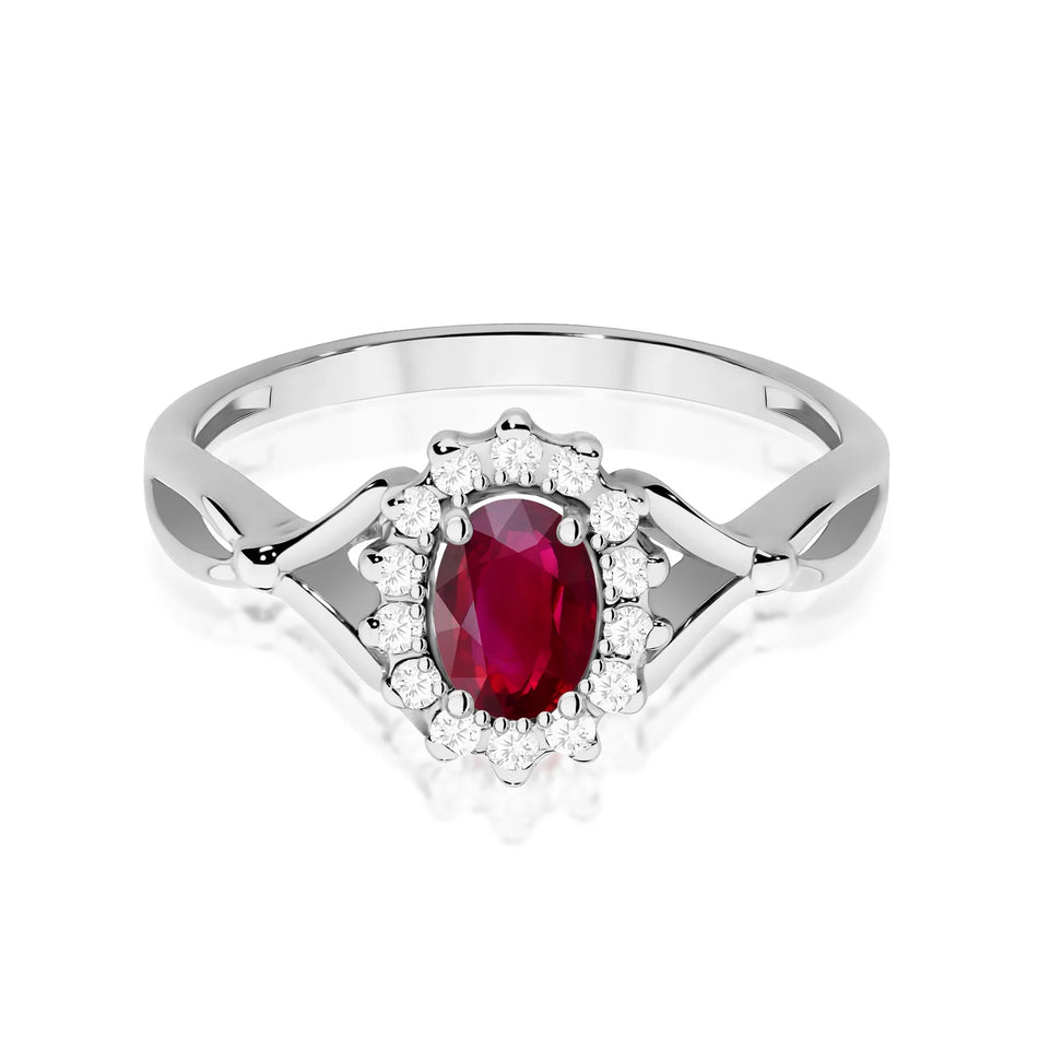 Prsten z bílého zlata s rubínem 0,60 ct a diamanty 0,12 ct