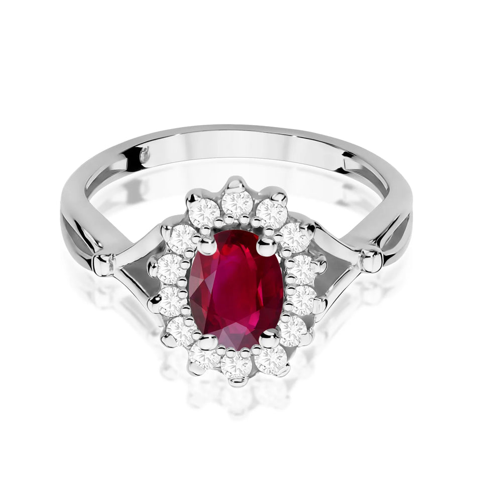 Prsten z bílého zlata s 1,00ct rubínem a 0,28ct diamanty