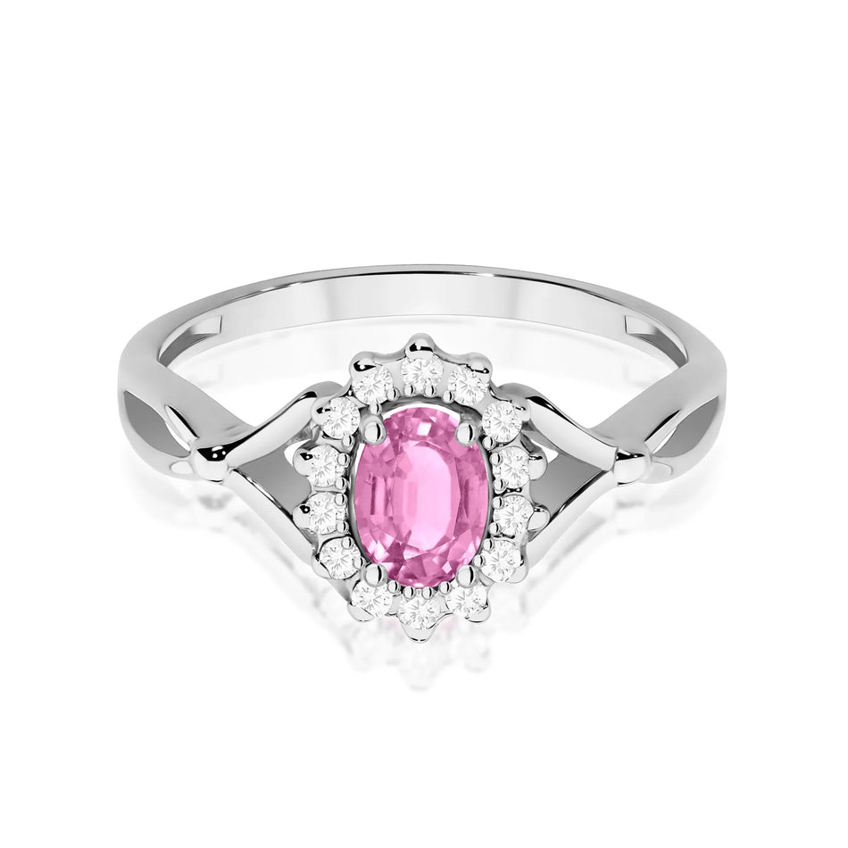 White Gold Ring with 0.45ct Pink Sapphire and 0.12ct Diamonds