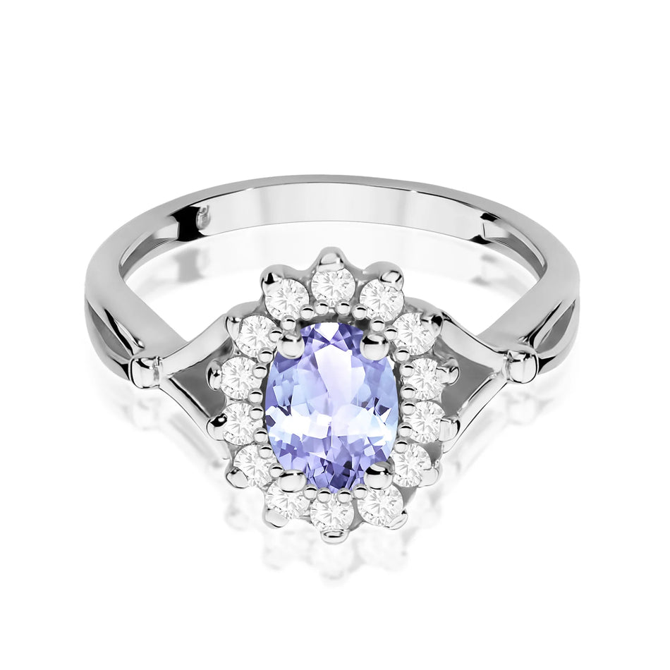 Prsten z bílého zlata s 0,70ct tanzanitem a diamanty 0,28 ct