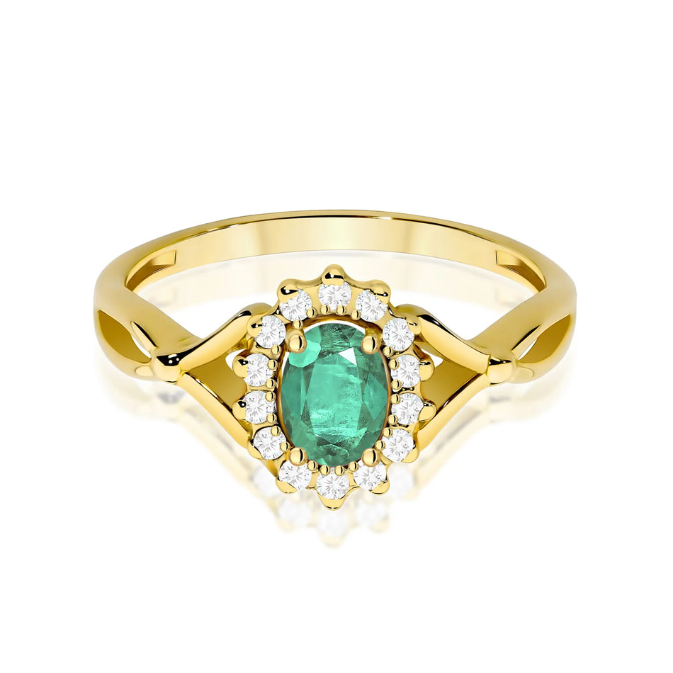 Zlatý prsten se smaragdem 0,40 ct a diamanty 0,12 ct