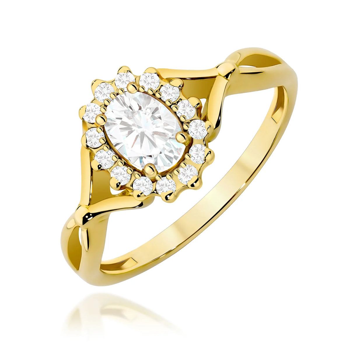 Prsten ze žlutého zlata s kulatým lab-grown diamantem 0,40 ct a diamanty 0,12 ct