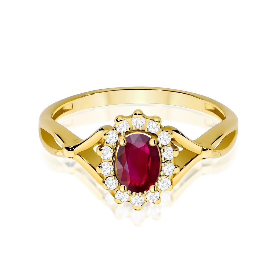 Zlatý prsten s rubínem 0,60 ct a diamanty 0,12 ct
