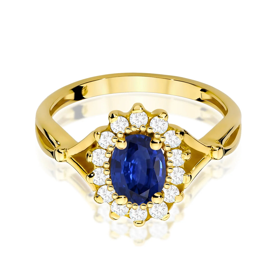 Gold Ring with 0.90ct Sapphire and 0.28ct Diamonds