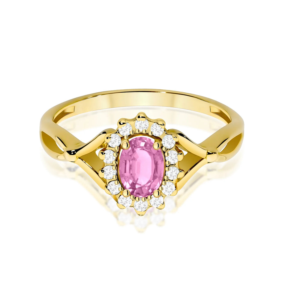 Zlatý prsten s růžovým safírem 0,45 ct a diamanty 0,12 ct
