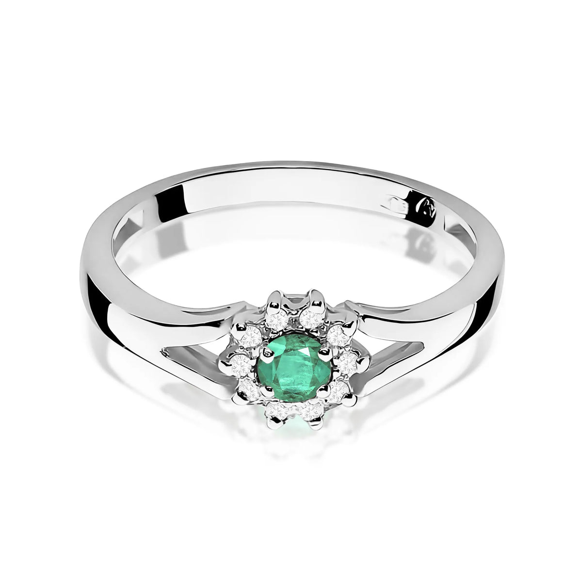 zlatý prsten s 0,15ct smaragdem a 0,086ct diamanty w0185-emg-01