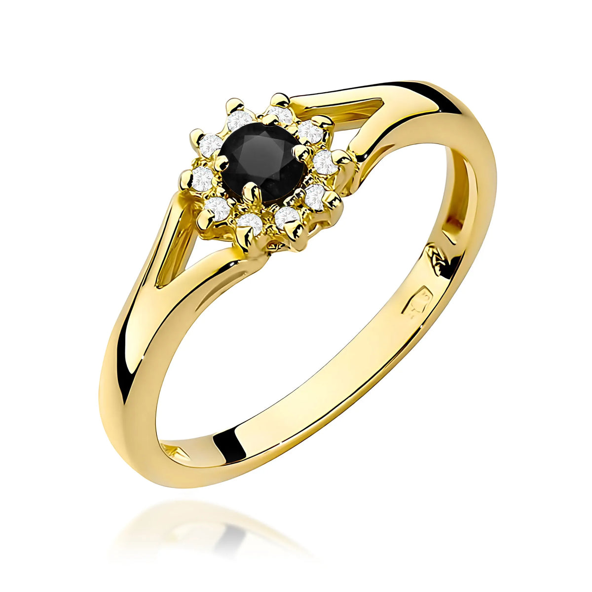 zlatý prsten s 0,12ct černým diamantem a 0,086ct diamanty w0185-dib-01