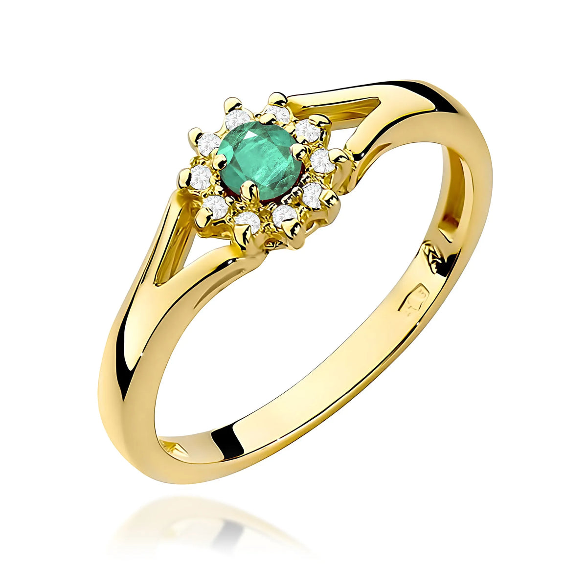 zlatý prsten s 0,15ct smaragdem a 0,086ct diamanty w0185-emg-01