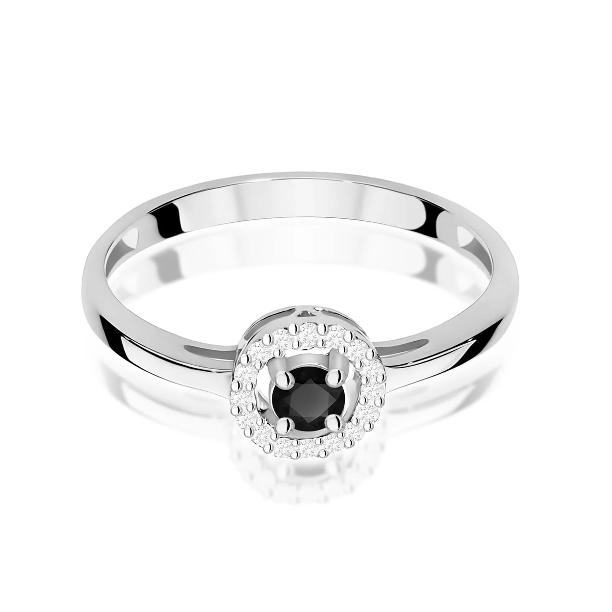 Zaoblený čtvercový halo prsten z bílého 14k zlata s černým diamantem 0,12 ct a diamanty 0,08 ct