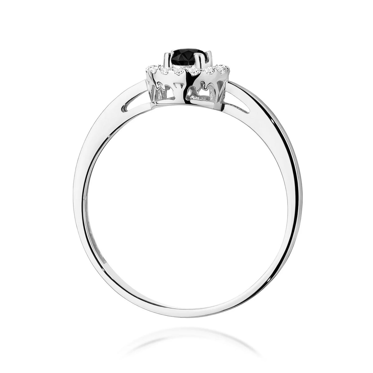 Zaoblený čtvercový halo prsten z bílého 14k zlata s černým diamantem 0,12 ct a diamanty 0,08 ct
