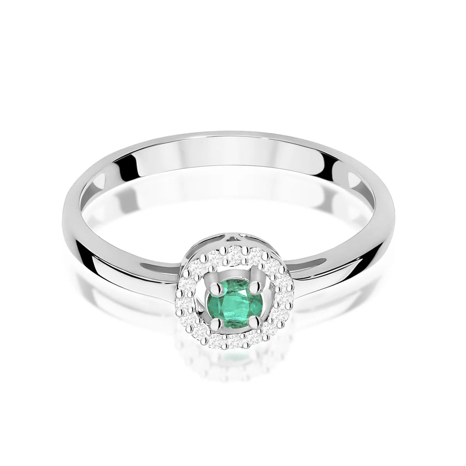 White Gold Ring with 0.15ct Emerald and 0.08ct Diamonds