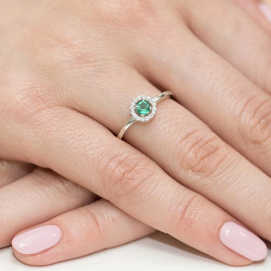 White Gold Ring with 0.15ct Emerald and 0.08ct Diamonds