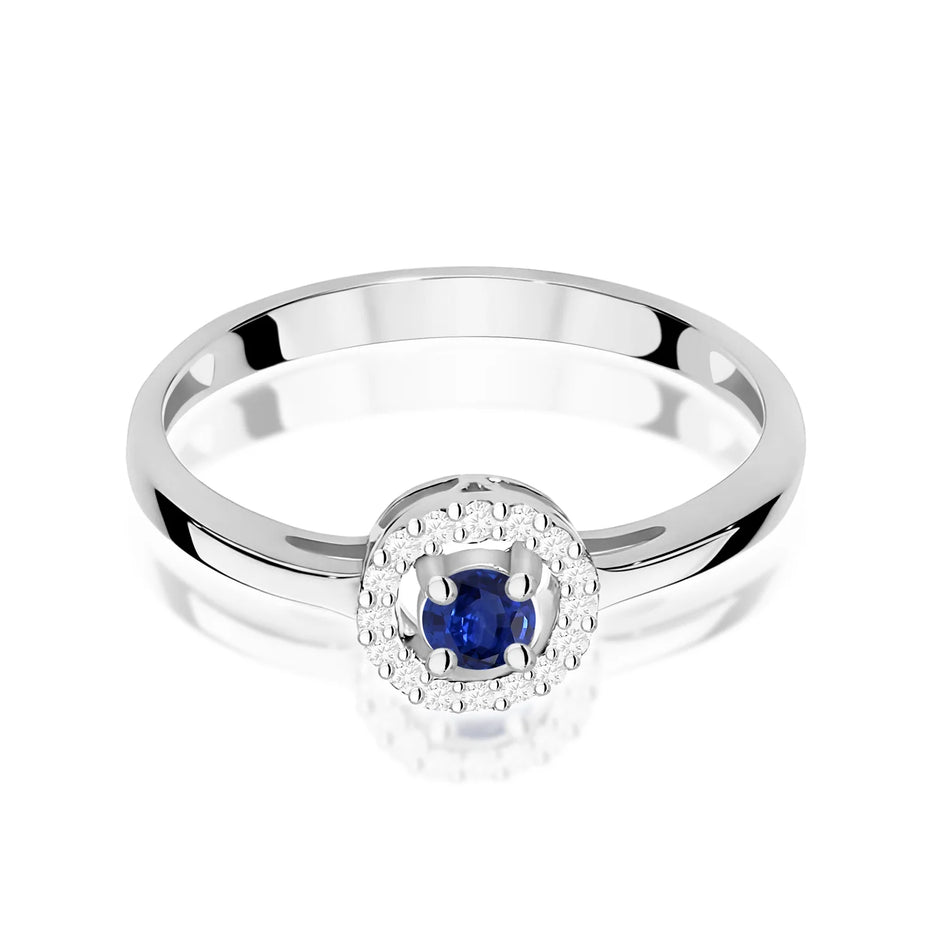 White Gold Ring with 0.15ct Sapphire and 0.08ct Diamonds