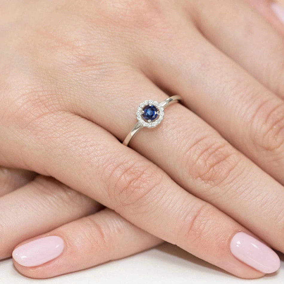 White Gold Ring with 0.15ct Sapphire and 0.08ct Diamonds