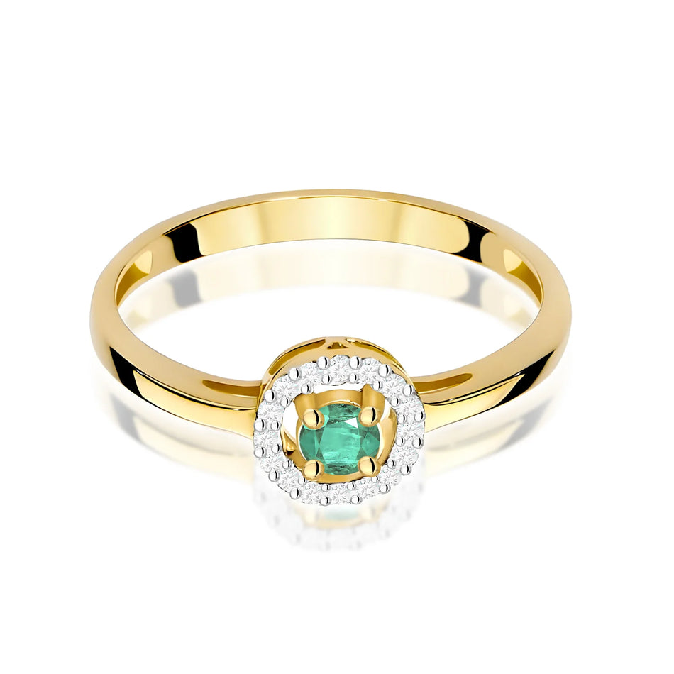 Zlatý prsten se smaragdem 0,15 ct a diamanty 0,08 ct
