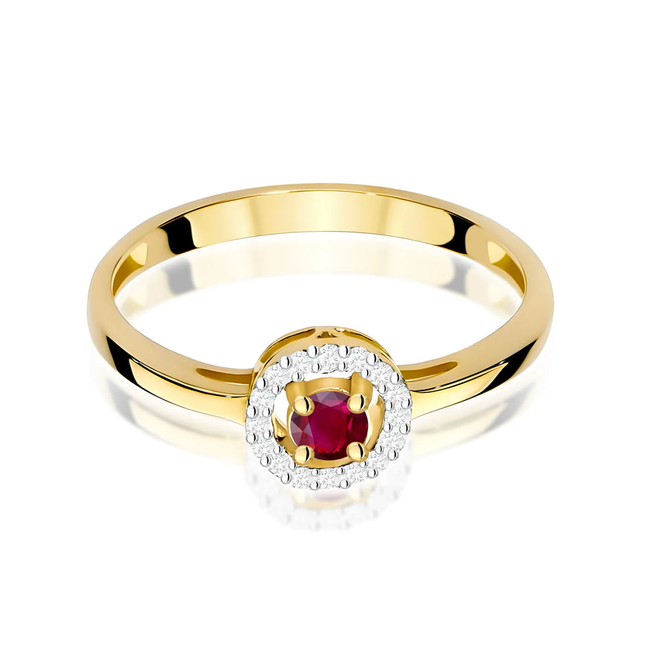 Zlatý prsten s rubínem 0,15 ct a diamanty 0,08 ct