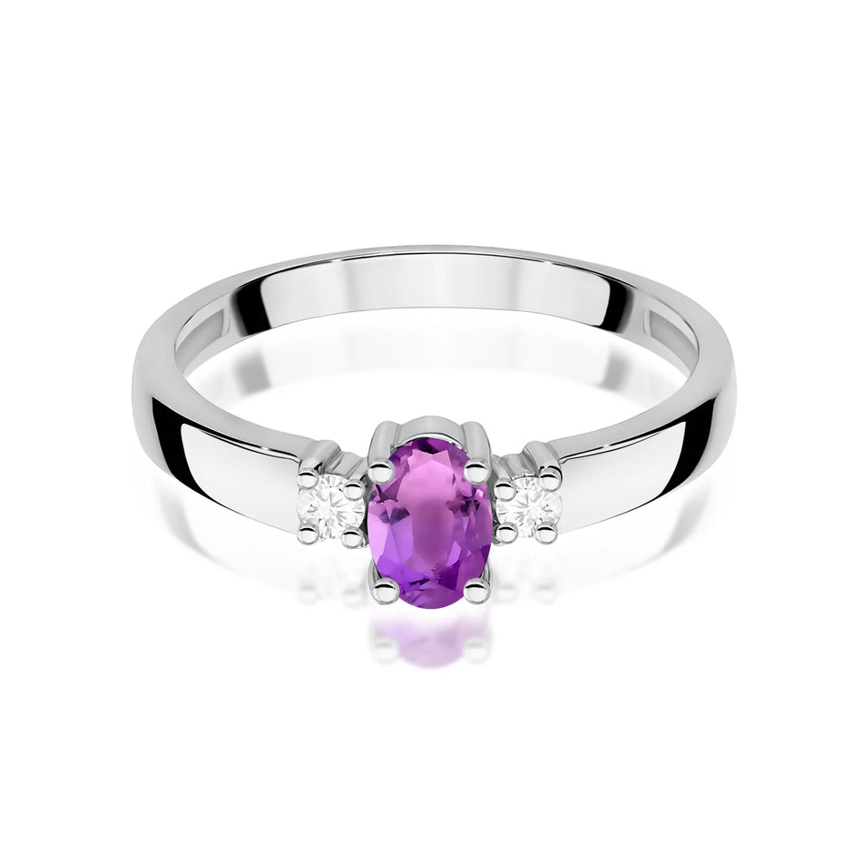 Prsten z bílého zlata s 0,40ct ametystem a 0,08ct diamanty