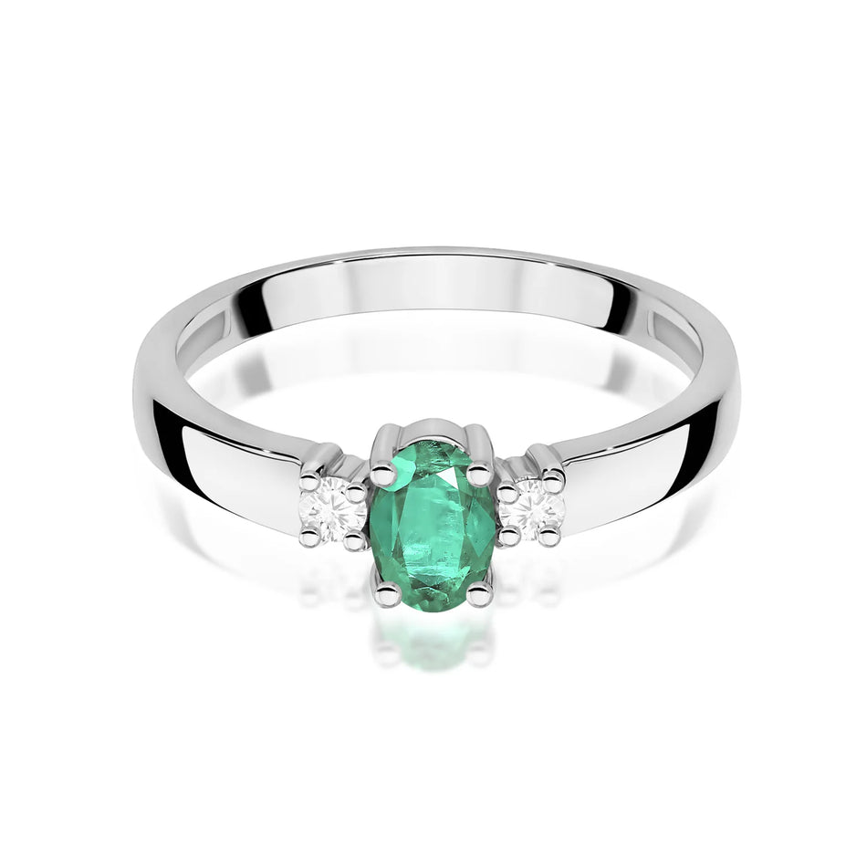 White Gold Ring with 0.40ct Emerald and 0.08ct Diamonds