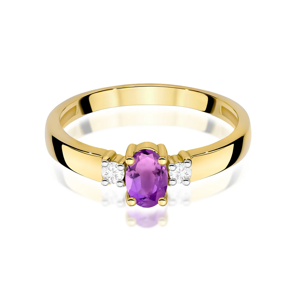 Gold Ring with 0.40ct Amethyst and 0.08ct Diamonds