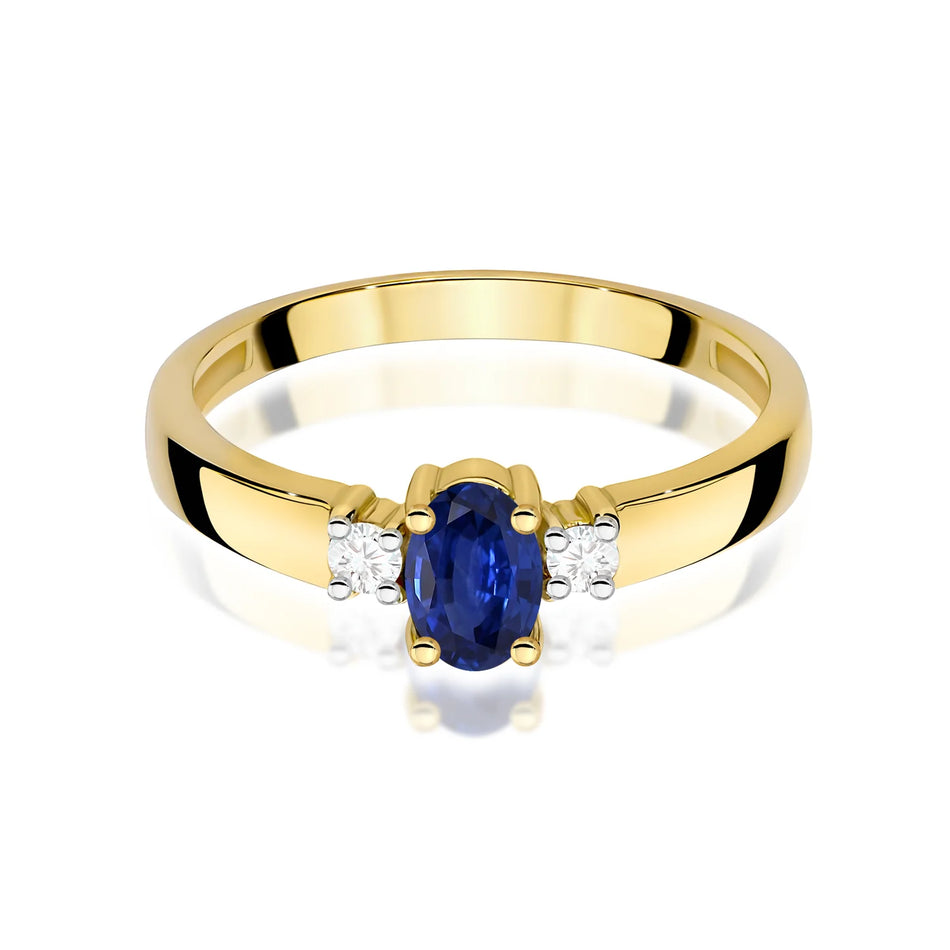 Zlatý prsten se safírem 0,70 ct a diamanty 0,08 ct