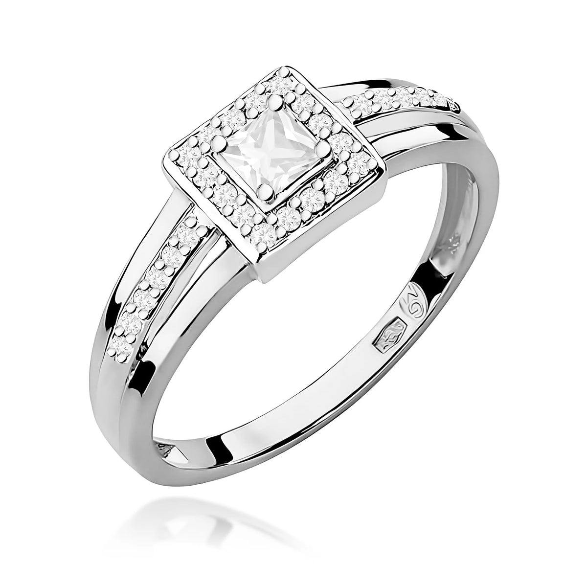 Prsten z bílého zlata – lab-grown diamant Princess o hmotnosti 0,15 ct, doplněný 28 × 0,005 ct lab-grown diamanty