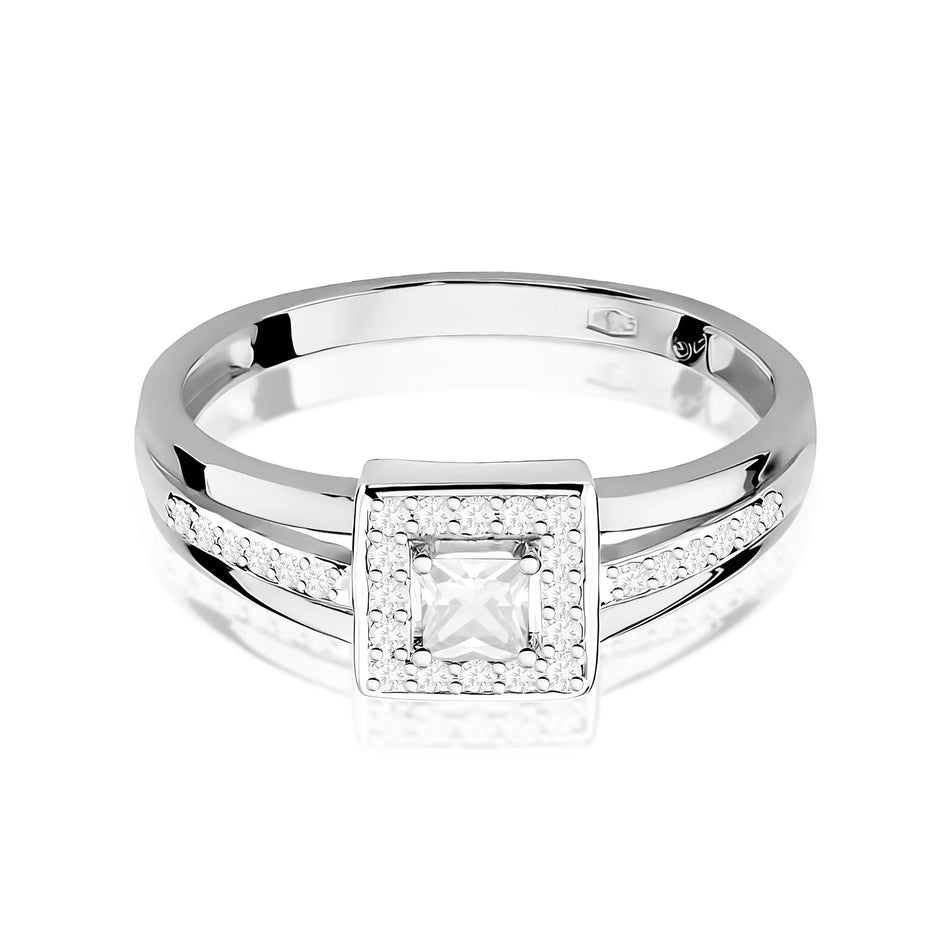 Prsten z bílého zlata – lab-grown diamant Princess o hmotnosti 0,15 ct, doplněný 28 × 0,005 ct lab-grown diamanty