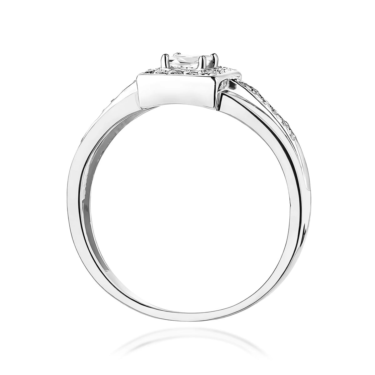 Prsten z bílého zlata – lab-grown diamant Princess o hmotnosti 0,15 ct, doplněný 28 × 0,005 ct lab-grown diamanty