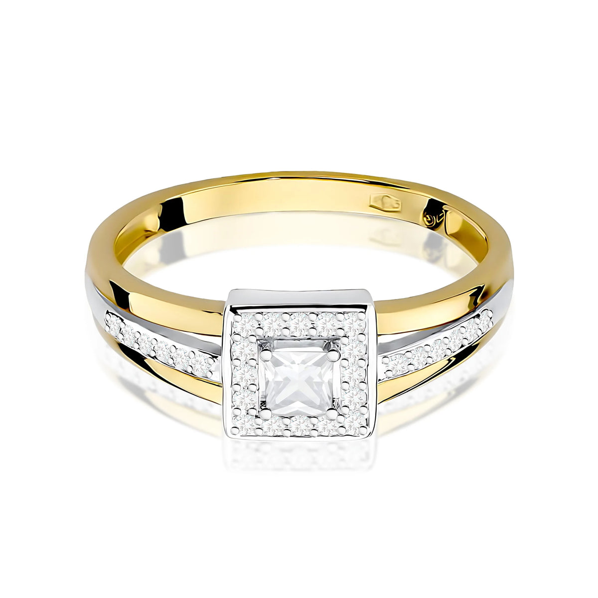 Prsten ze žlutého zlata – lab-grown diamant Princess o hmotnosti 0,15 ct, doplněný 28 × 0,005 ct lab-grown diamanty