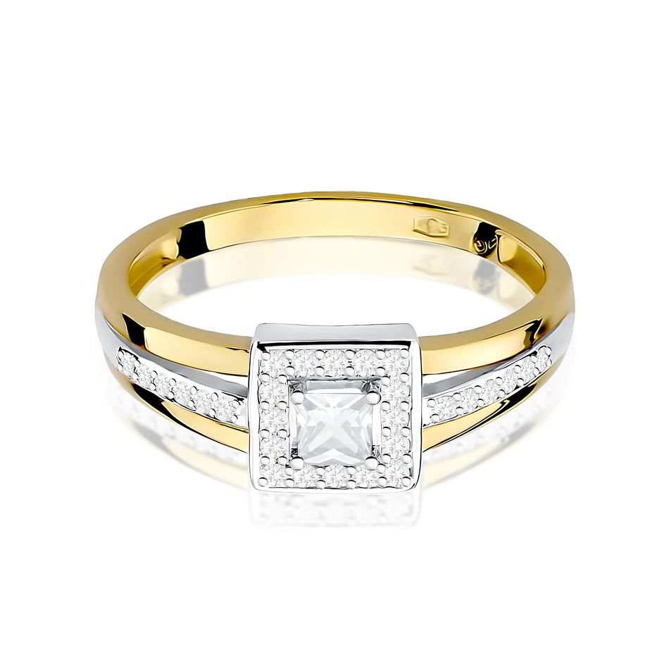 Prsten ze žlutého zlata – lab-grown diamant Princess o hmotnosti 0,15 ct, doplněný 28 × 0,005 ct lab-grown diamanty