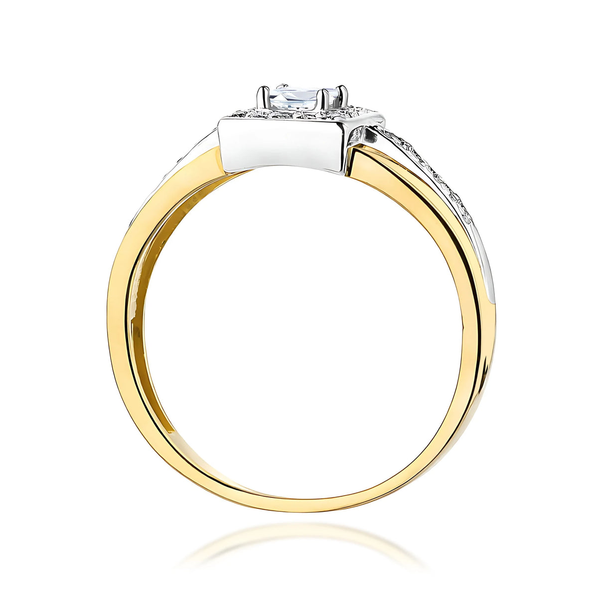 Prsten ze žlutého zlata – lab-grown diamant Princess o hmotnosti 0,15 ct, doplněný 28 × 0,005 ct lab-grown diamanty