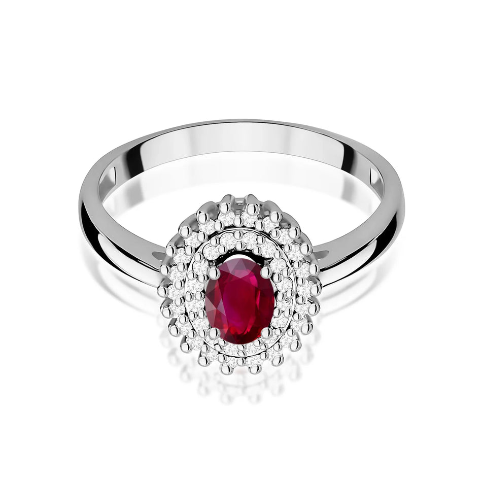 Prsten z bílého zlata s rubínem 0,60 ct a diamanty 0,195 ct