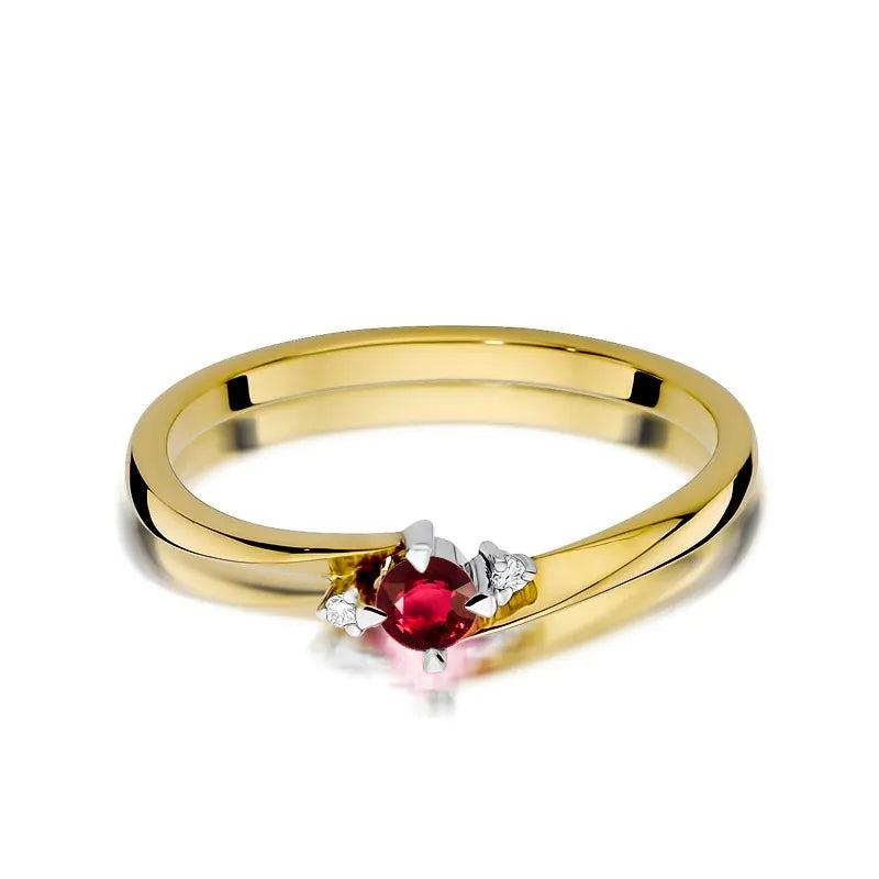 zlatý prsten s 0,15ct rubínem a 0,017ct diamanty w0346-rur-01