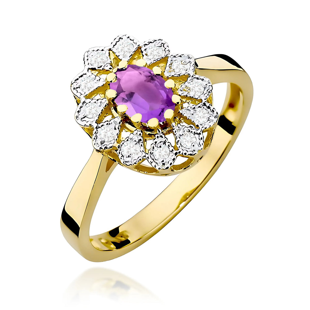 zlatý prsten s 0,40 ct ametystem a 0,103 ct diamanty w0354-amv-01