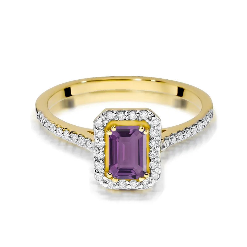zlatý prsten s 0,50 ct ametystem a 0,19 ct diamanty w0403-amv-01