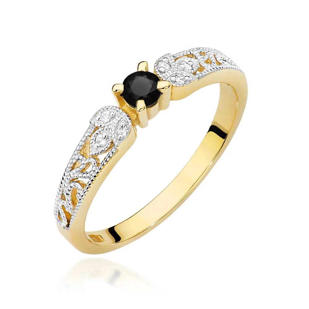 zlatý prsten s 0,12ct černým diamantem a 0,03ct diamanty w0411-dib-01