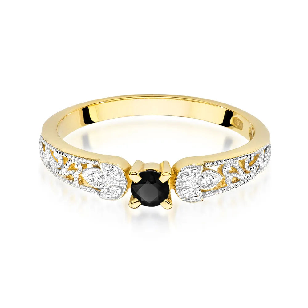 zlatý prsten s 0,12ct černým diamantem a 0,03ct diamanty w0411-dib-01
