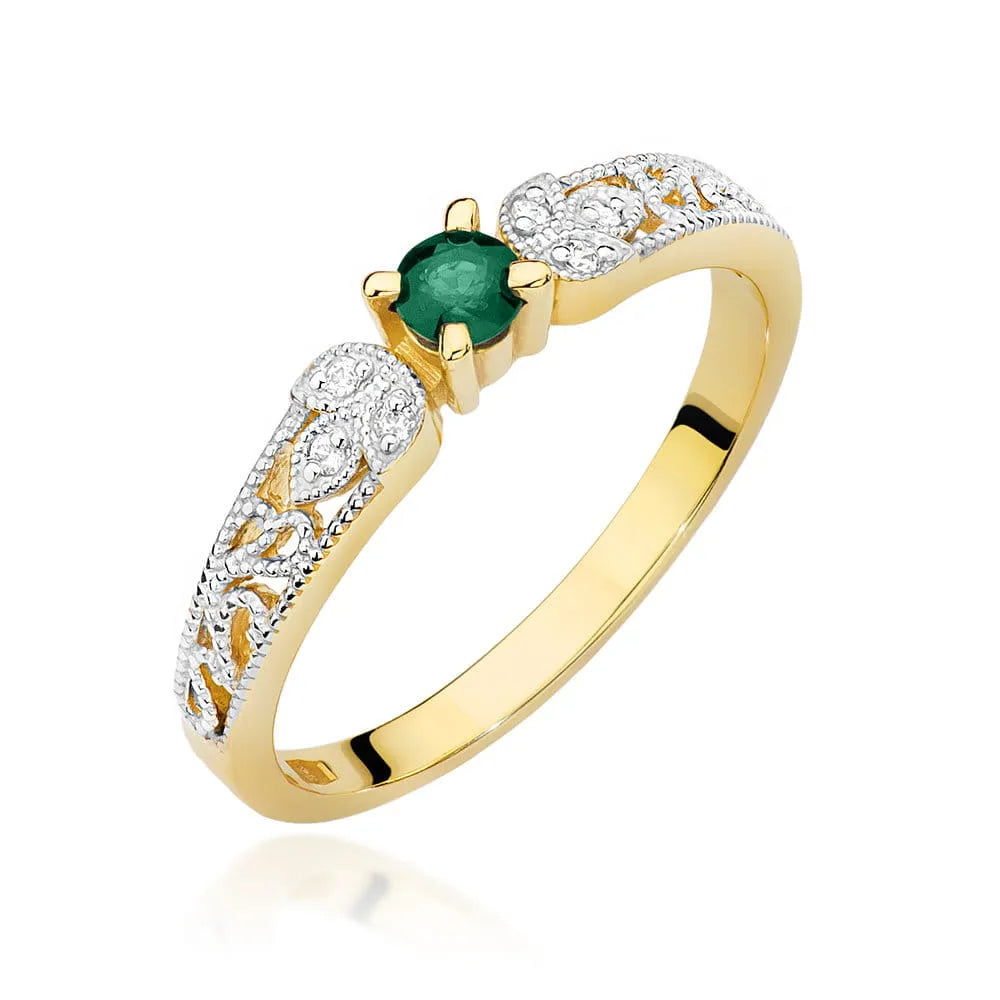 zlatý prsten s 0,15ct smaragdem a 0,03ct diamanty w0411-emg-01
