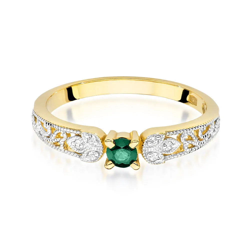 zlatý prsten s 0,15ct smaragdem a 0,03ct diamanty w0411-emg-01