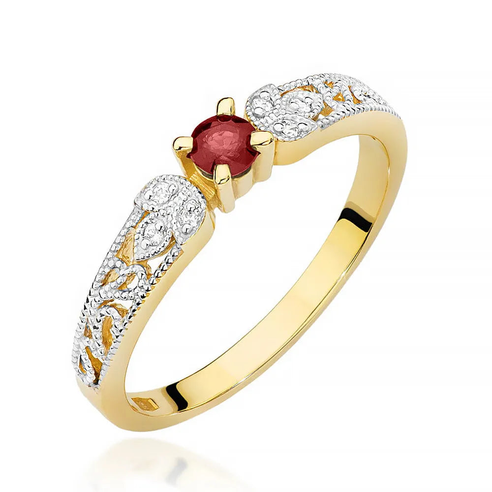 zlatý prsten s 0,15ct rubínem a 0,03ct diamanty w0411-rur-01