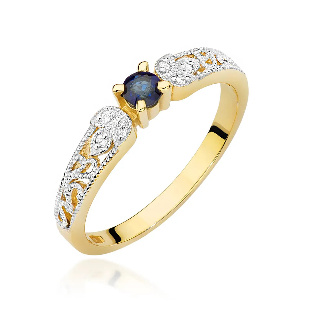 zlatý prsten s 0,15ct safírem a 0,03ct diamanty w0411-sab-01