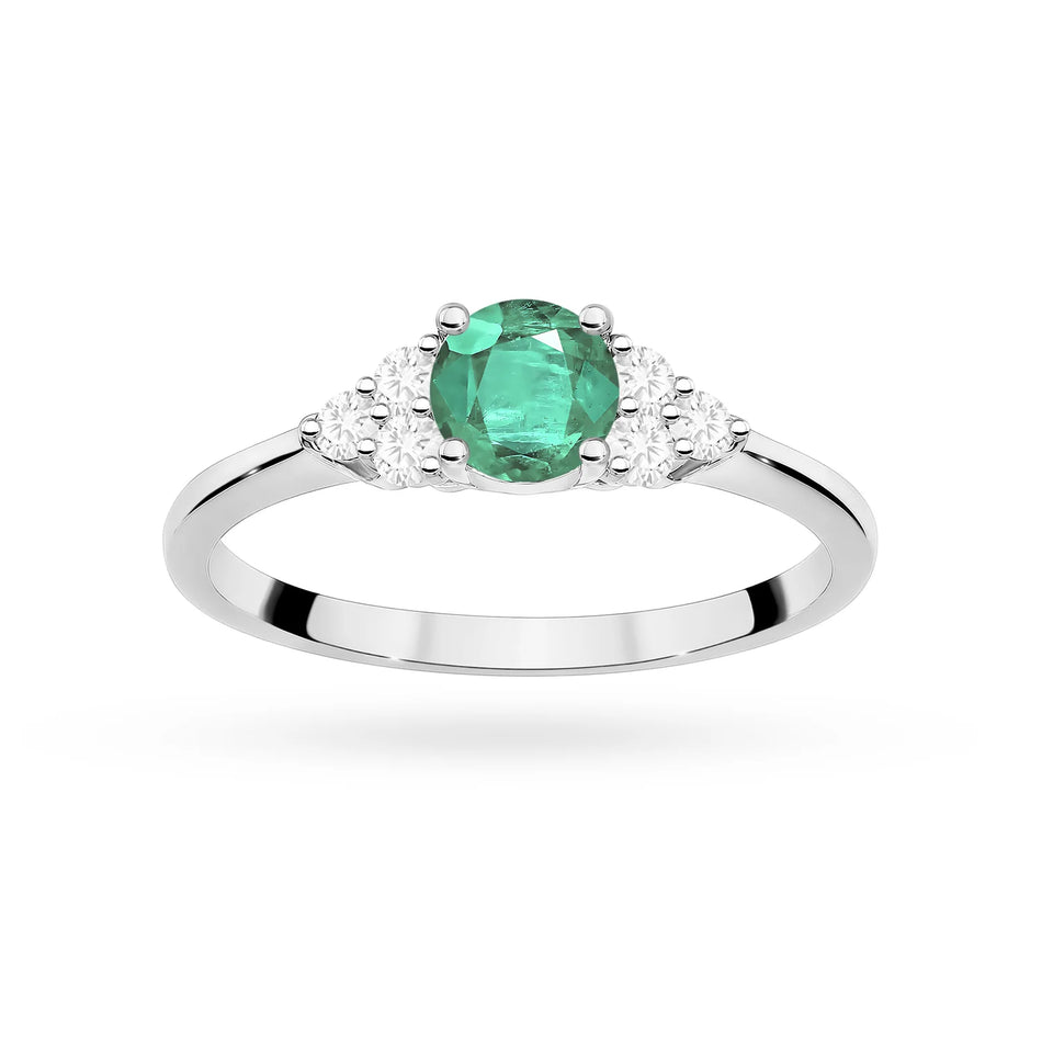 White Gold Ring with 0.50ct Emerald and 0.18ct Diamonds