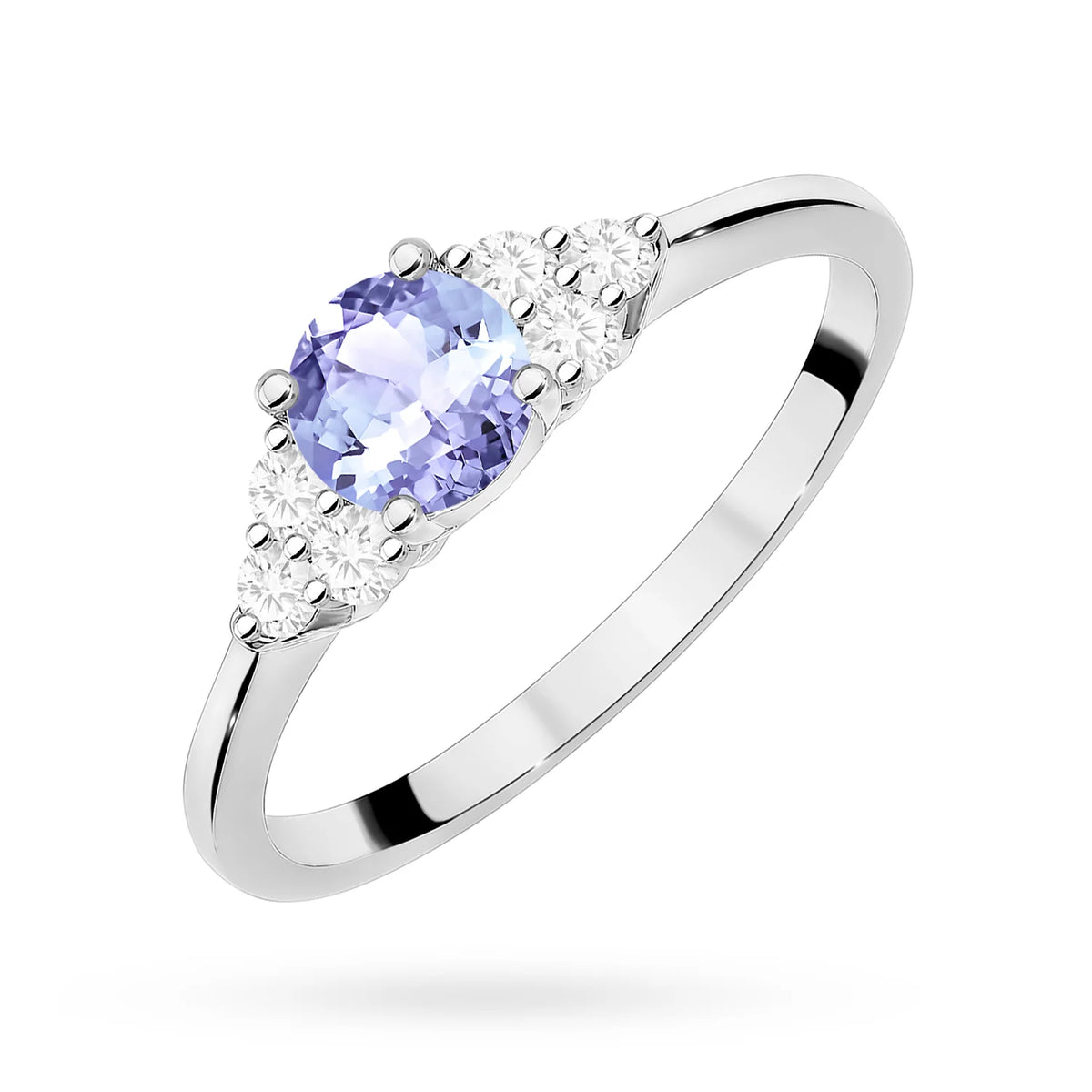 Diamantový prsten z bílého 14k zlata s tanzanitem 0,50 ct a diamanty 0,18 ct