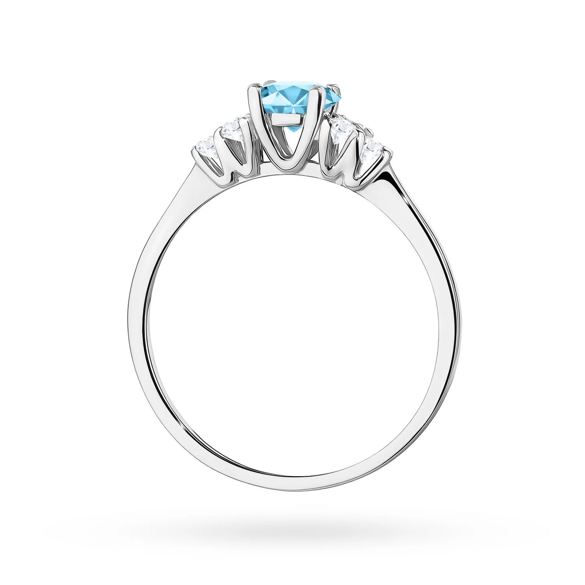 Postranní prsten s diamantem z bílého 14k zlata s topazem Swiss Blue 0,50 ct a diamanty 0,18 ct