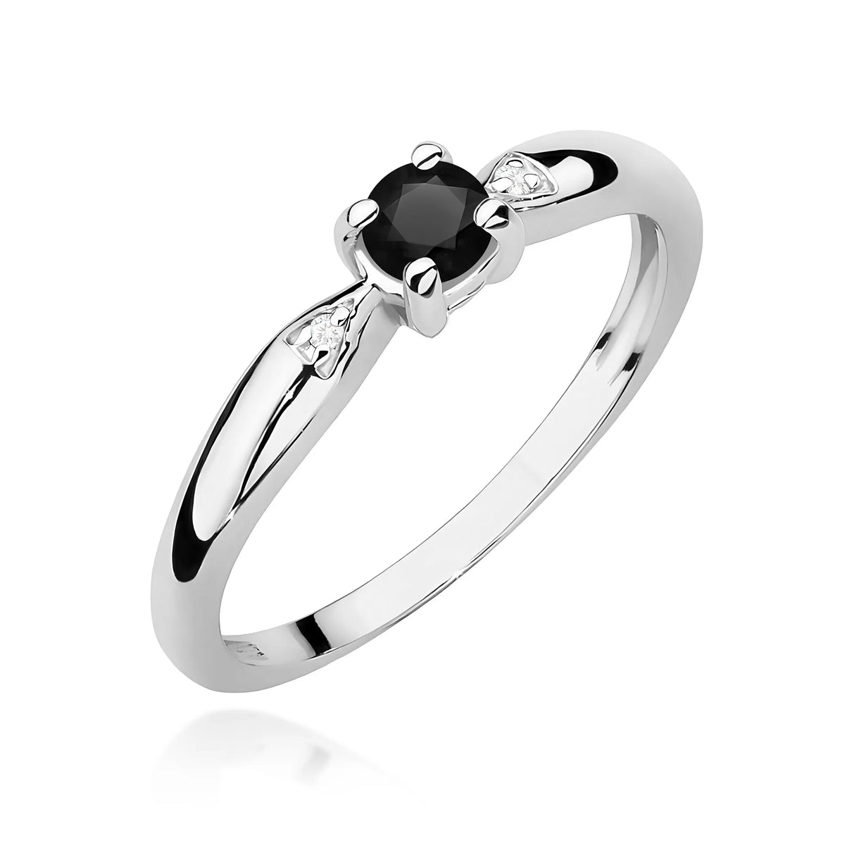 zlatý prsten s 0,12ct černým diamantem a 0,01ct diamanty w0469-dib-01
