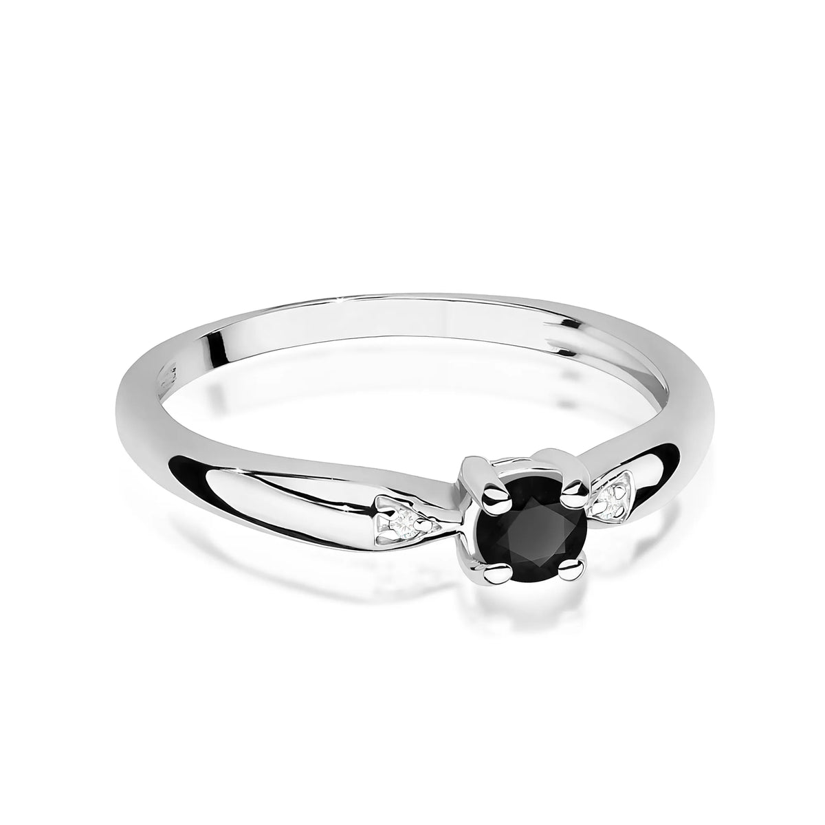 zlatý prsten s 0,12ct černým diamantem a 0,01ct diamanty w0469-dib-01