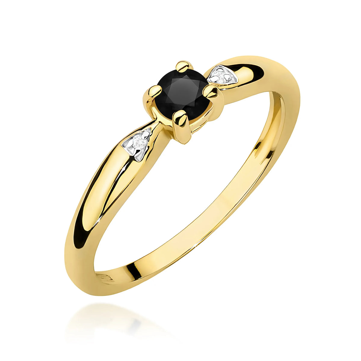 zlatý prsten s 0,12ct černým diamantem a 0,01ct diamanty w0469-dib-01